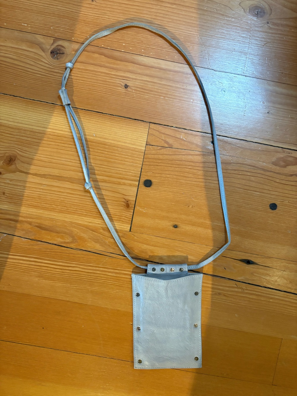 We The Free Light Gray/Slate Blue Leather Snap-Studded Crossbody Pouch